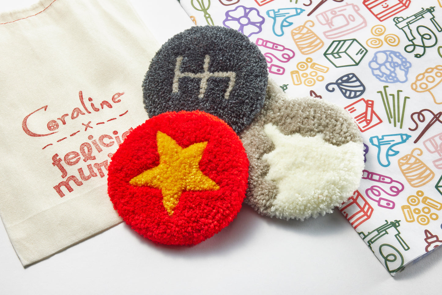 Coraline Ghost Eyes Mug Rug Set