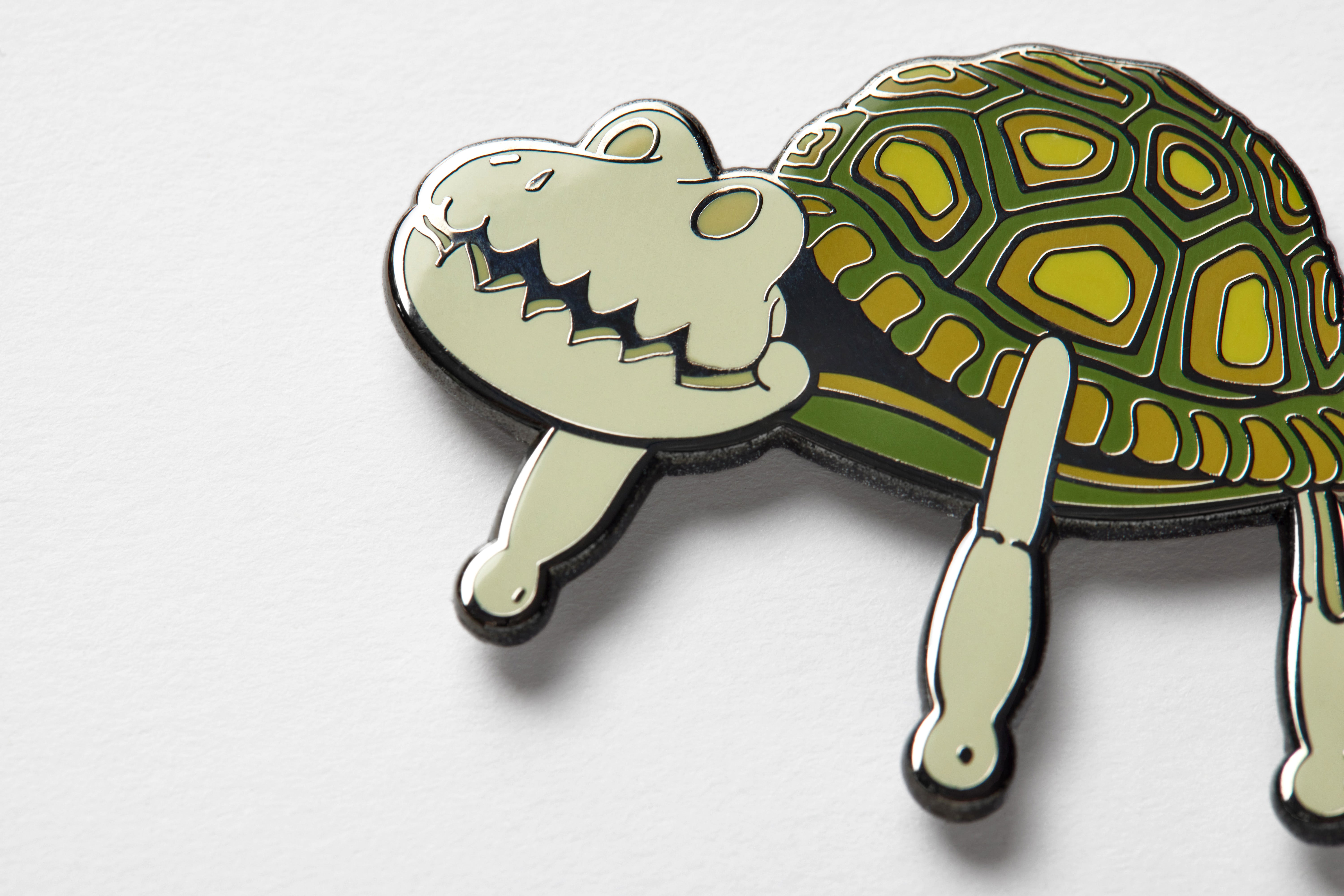 Coraline turtle toy enamel pin